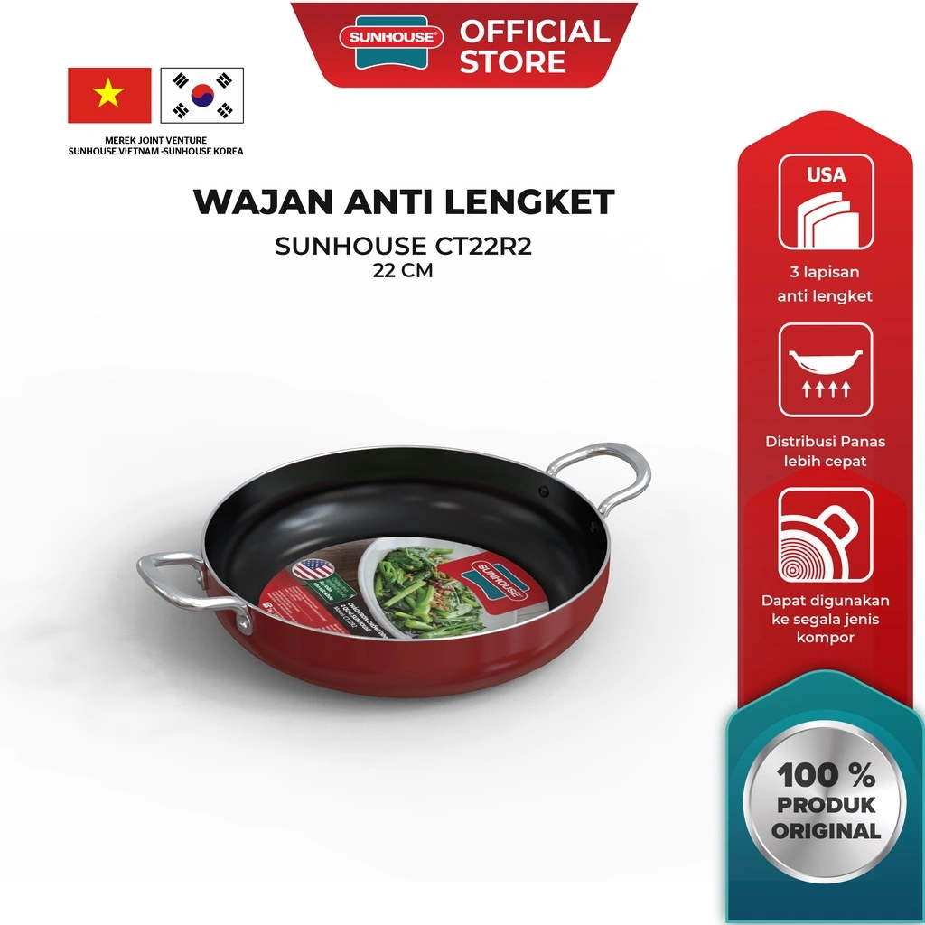 Sunhouse Wajan Penggorengan Anti Lengket 22 cm CT22R2 1 Pcs