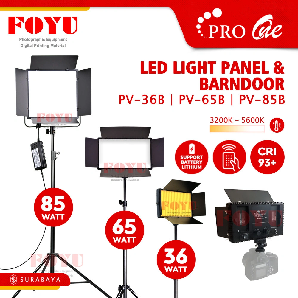 Pro One LED Light Panel With Barndoor 36 65 85 Watt Lampu Studio MUA Makeup Konten Kreator Foto Video PV-36B PV-65B PV-85B