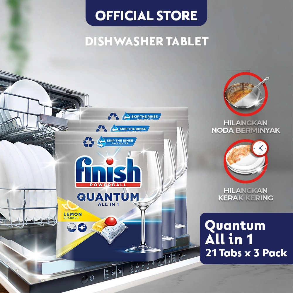Finish Sabun Mesin Cuci Piring Otomatis Quantum 21 tabs (3 pcs) - Dishwasher Machine
