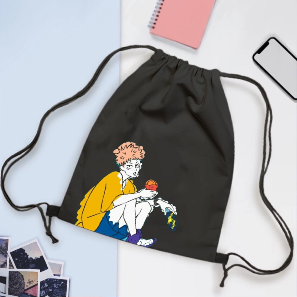 Tas Serut HITAM Motif JUJUTSU KAISEN JJK 2/ BLACK DRAWSTRING BAG UNISEX