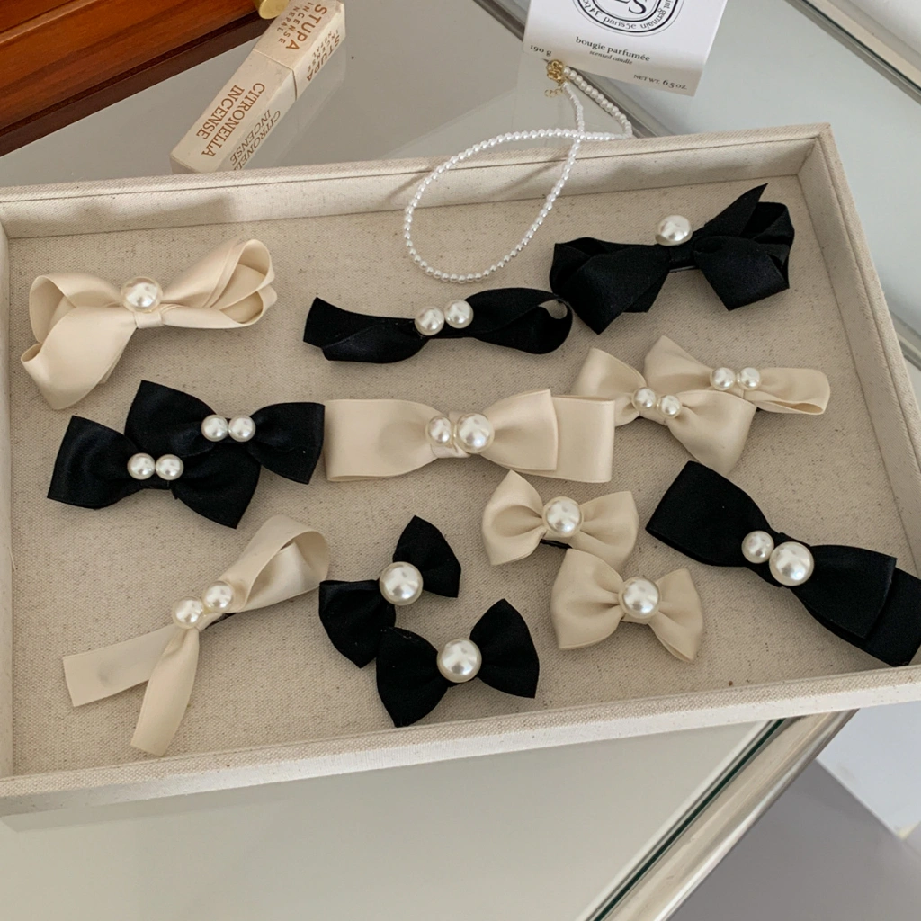 [CUCI GUDANG] JEPIT PITA KLASIK KREM & HITAM PEARL BOW HAIRPIN JEPITAN RIBBON KOREA CREAMY APRICOT CREAM BEIGE ELEGANT BLACK CLASSIC FRENCH RETRO HAIRCLIP HAIR PIN