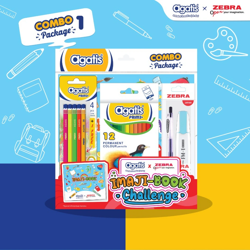 Asaba Stationery - Paket Mewarnai dan Menggambar Kombo 1 Imaji Book Agatis X Zebra