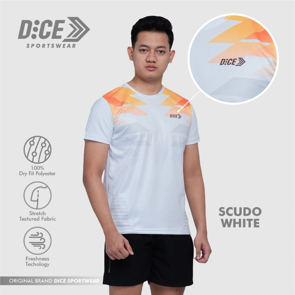 DICE Jersey Scudo White Kaos Olahraga Sepak Bola Futsal Voli Gym Putih