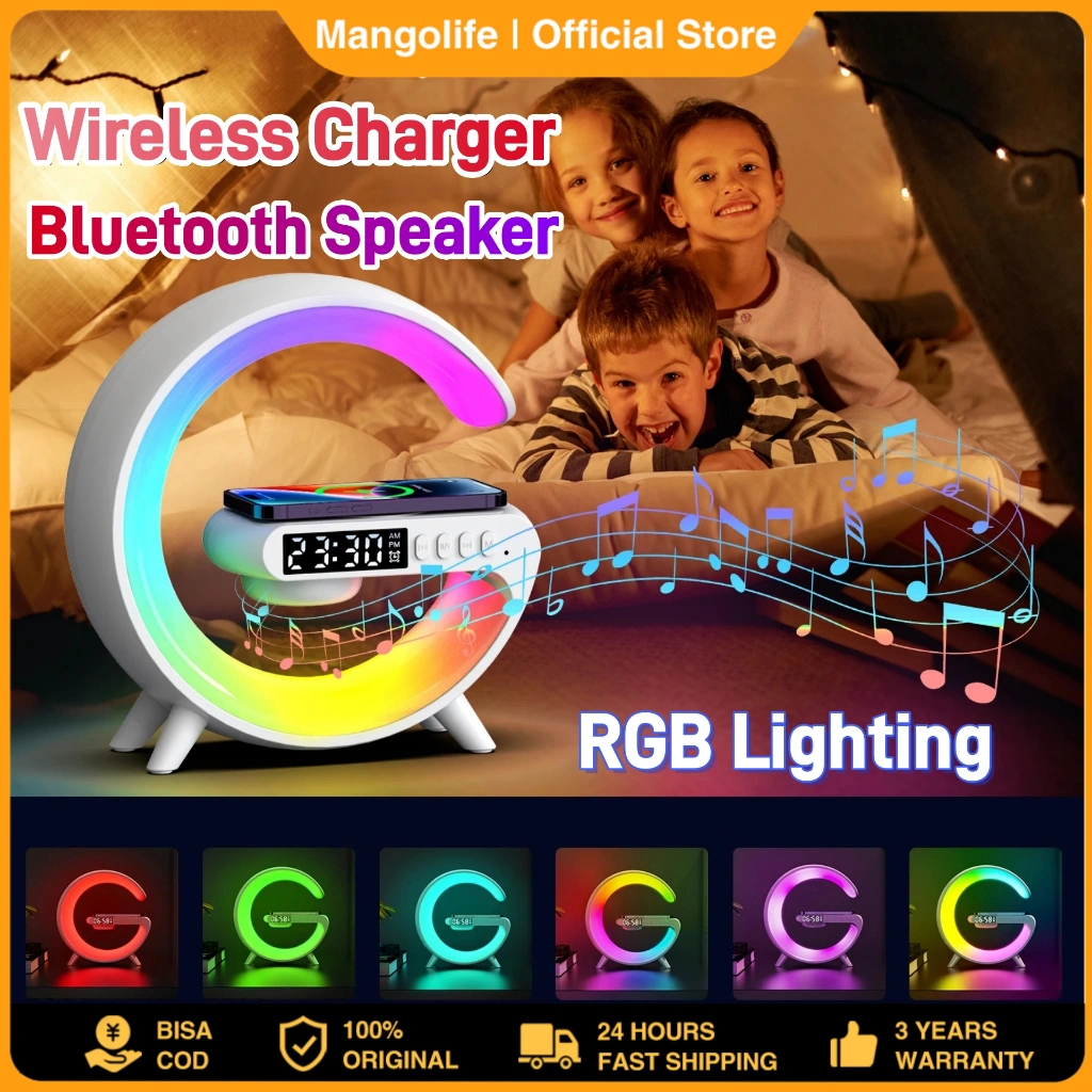 Speaker Bluetooth Nirkabel Mini dengan Lampu Meja RGB, Pengisi Daya Nirkabel 15W, Lampu Malam Pintar Multifungsi, Suara Hi-Fi dengan Cahaya Ambient. Tersedia COD