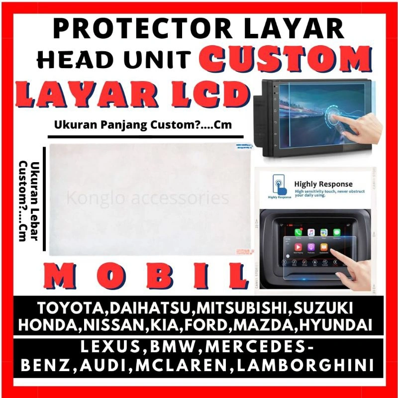 Takut Lecet Anti Gores Layar Tv Head Unit Mobil Uk 7-12" Bisa Custom Support All Jenis Mobil