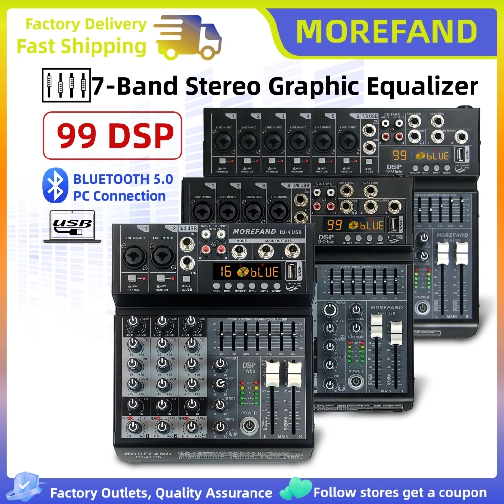 Mixer Equalizer Ashley Stereo Graphic Equalizer 99 DSP sinyal USB Bluetooth/MP3/Recorded/PC