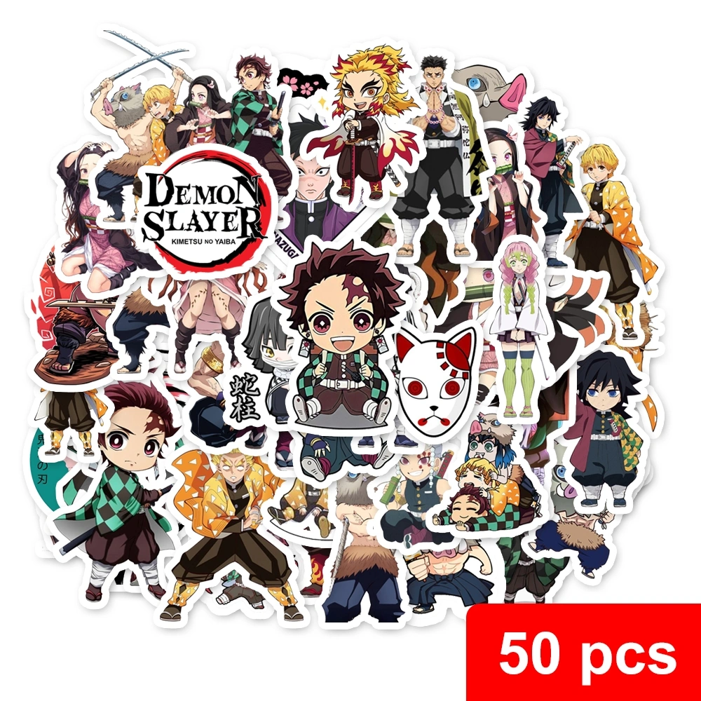 stiker anime kimetsu no yaiba Demon Slayer Waterproof dan tahan gores untuk Laptop Tumbler Scrapbook