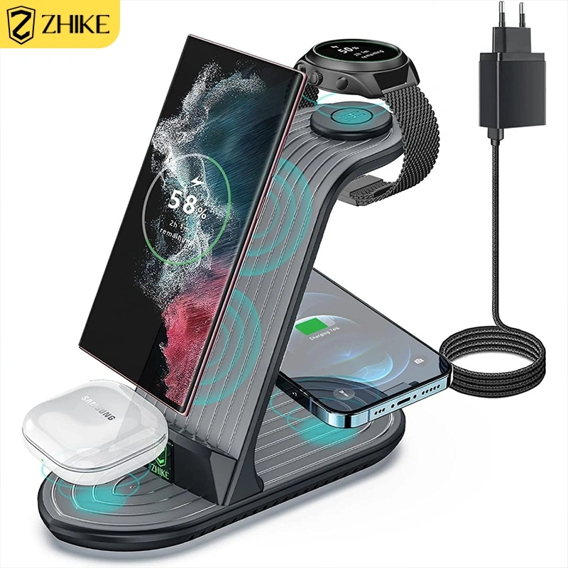 ZHIKE Wireless Charger, 4 in 1 Wireless Charging Station Compatible with Galaxy Watch 4 Series Charging Dock, Samsung S22 Ultra/ S22/S21+/iPhone 13/12 Wireless Chargers, Galaxy Buds Charging Station TPU