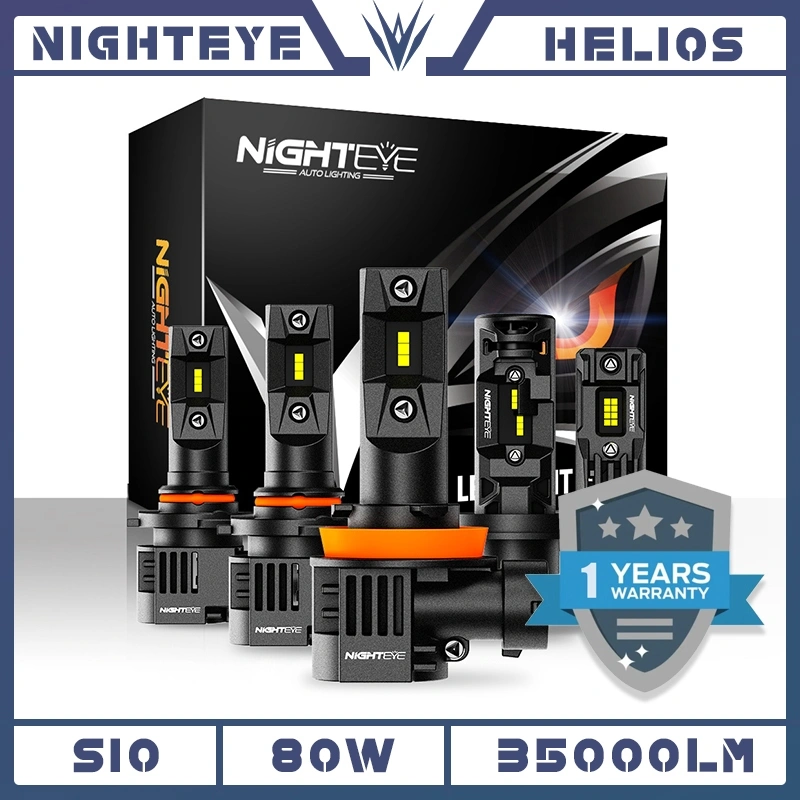 Nighteye S10 lampu Mobil H4 H7 H11 9005 9006 80W/pair 35000LM Bohlam Lampu Depan LED Sorot Rendah Tinggi 6500K