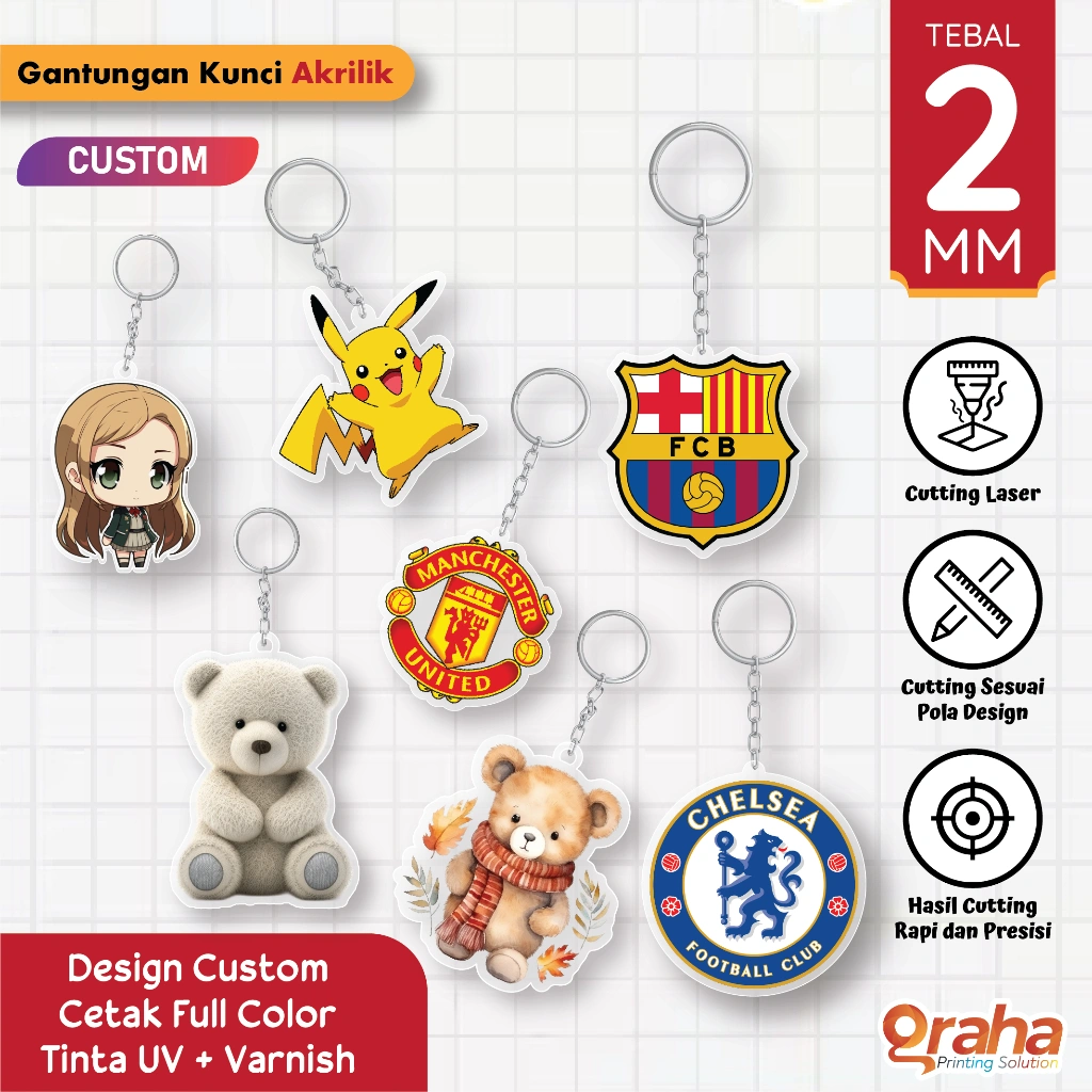 Cetak Gantungan Kunci Akrilik 2 mm Custom | Keychain Ganci Eksklusif