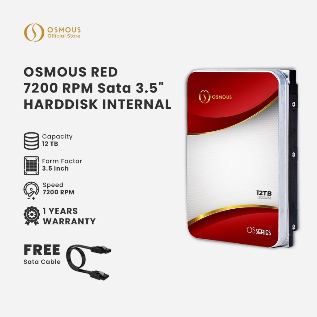Osmous Red Hardisk HDD Internal PC 12TB 7200RPM SATA 3.5"