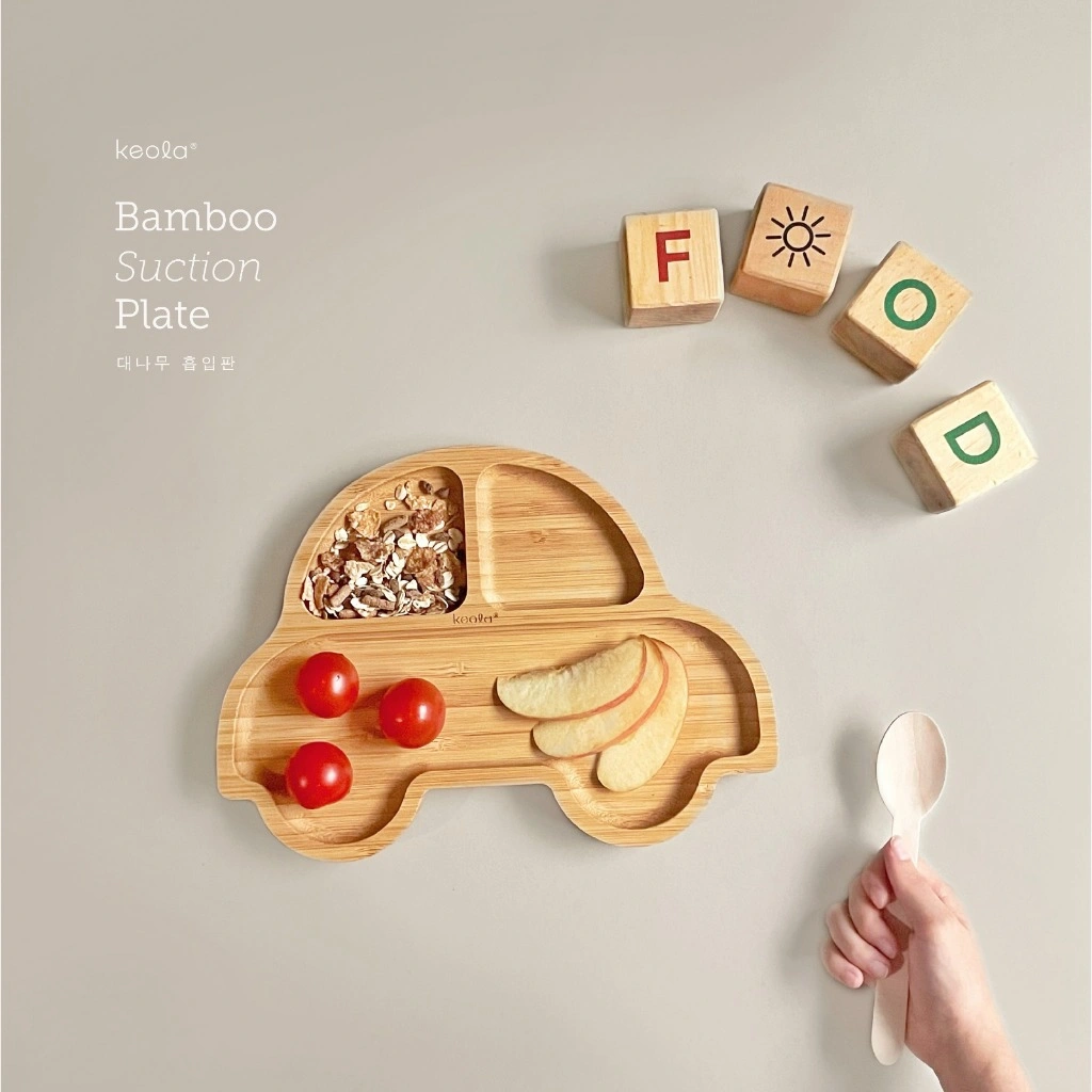 Keola Organic Bamboo Silicone Suction Plate MPASI | Piring Tempat Makan Kayu Bambu Organik Anak Mpasi Silikon Suction