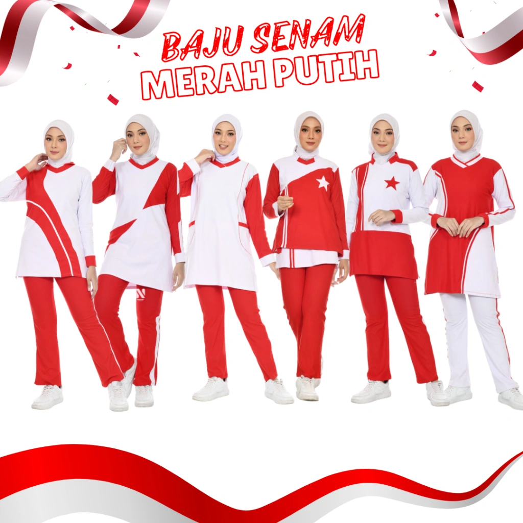 NANO SPORTSWEAR BAJU SENAM MERAH PUTIH / BAJU OLAHRAGA MERAH PUTIH/SETELAN BAJU OLAHRAGA MUSLIM /PAKAIAN OLAHRAGA WANITA