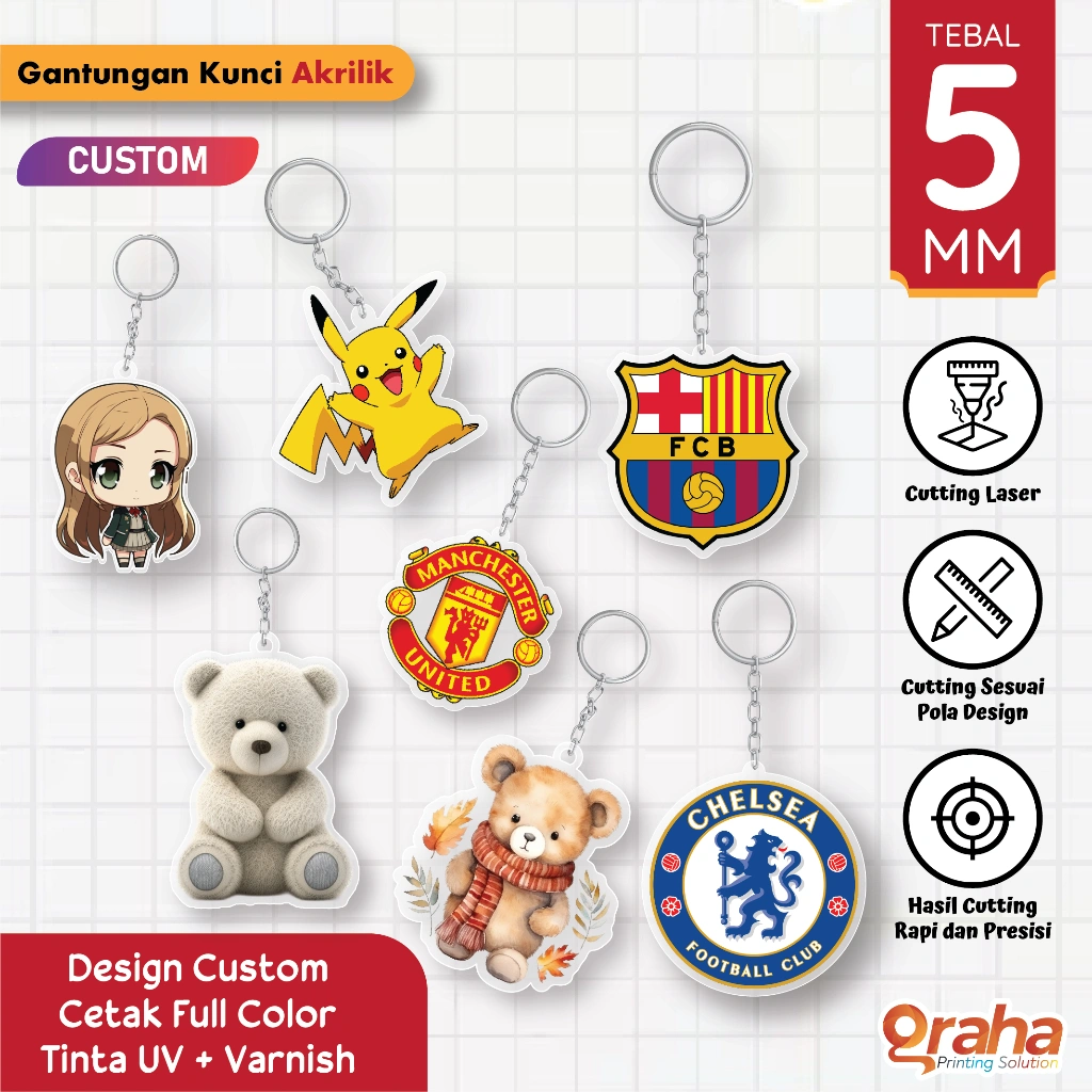 Cetak Gantungan Kunci Akrilik 5 mm Custom | Keychain Ganci Eksklusif