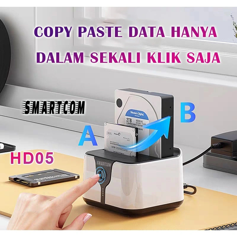 SMARTCOM HD05 Modern 2 Bay 2,5"/3,5" External SSD HDD Docking Station Garansi Resmi