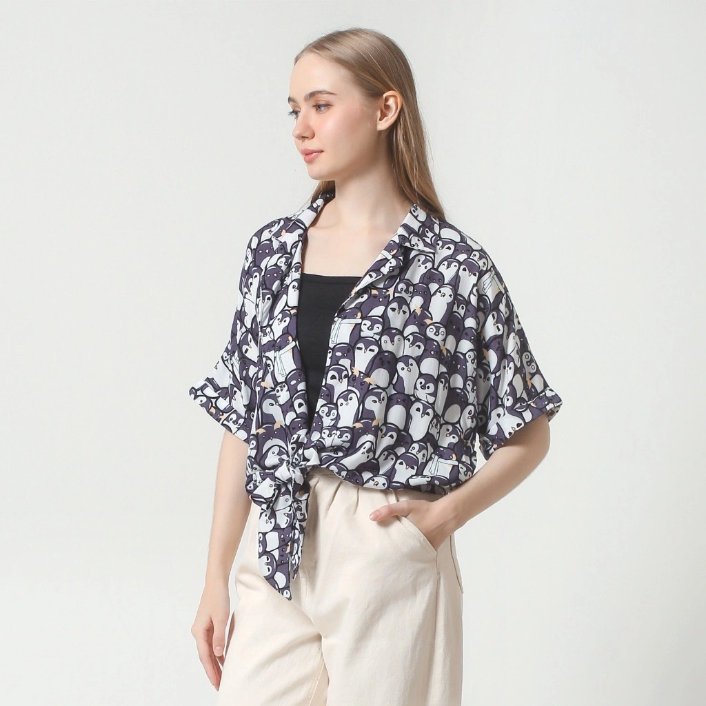 Oota Beachwear Cardigan Wanita Outer BONI Aksen Knot Hem Crop Top