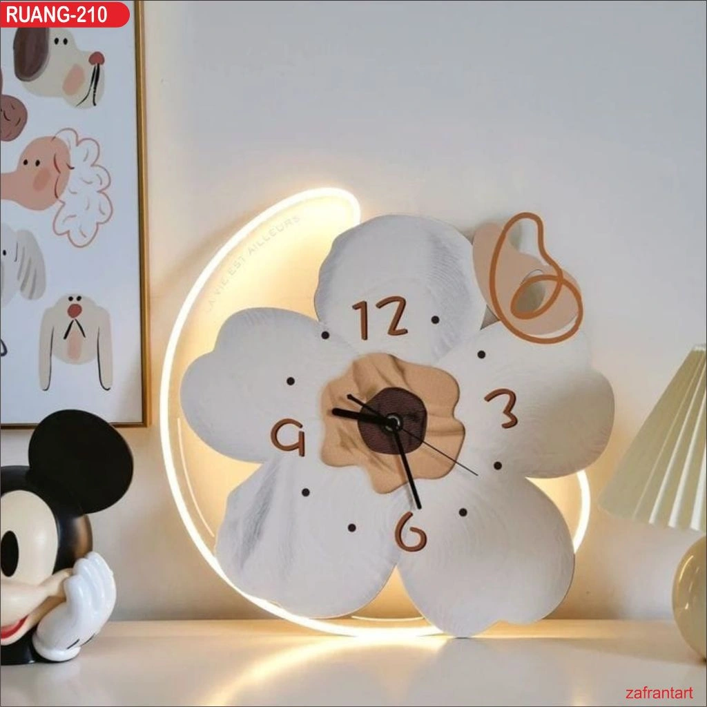 RC 210 Jam Dinding BUNGA BOHO AESTETIK LED  HOME Sweet Home  Hiasan dinding Ruang tamu/ kamar tidur