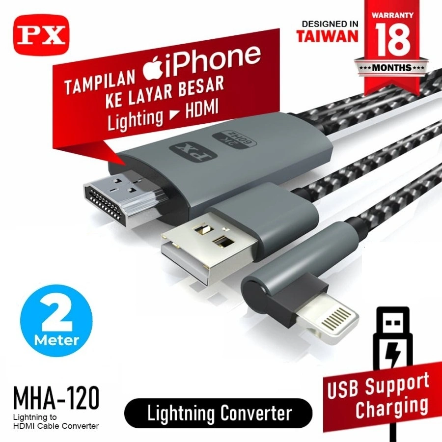 Kabel MHL Mirroring Iphone Lightning to hdmi PX MHA-120