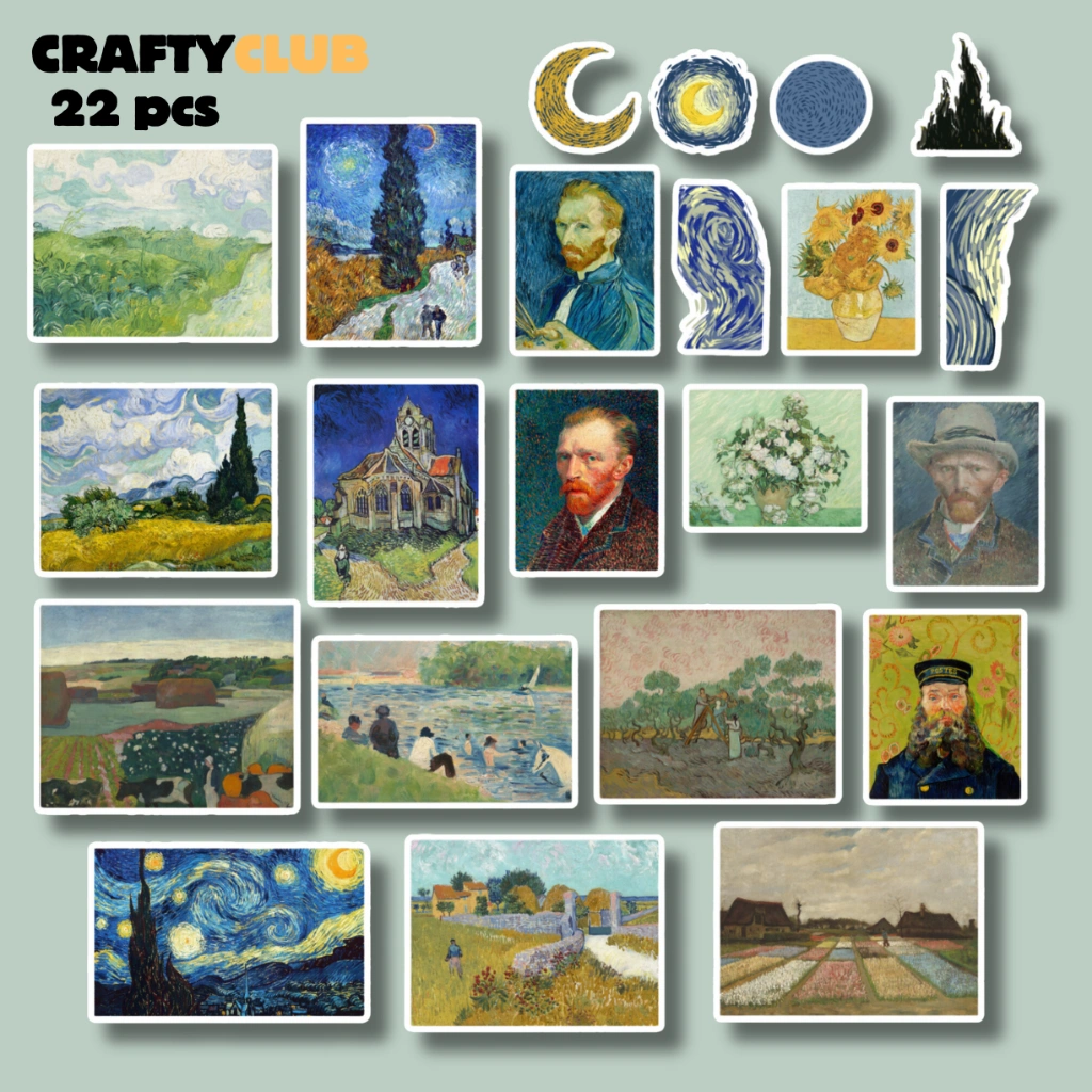 VAN GOGH STIKER/ Art Sticker Vinyl Aesthetic Waterproof (22 PCS) Sticker Laptop, Tumblr, Journal