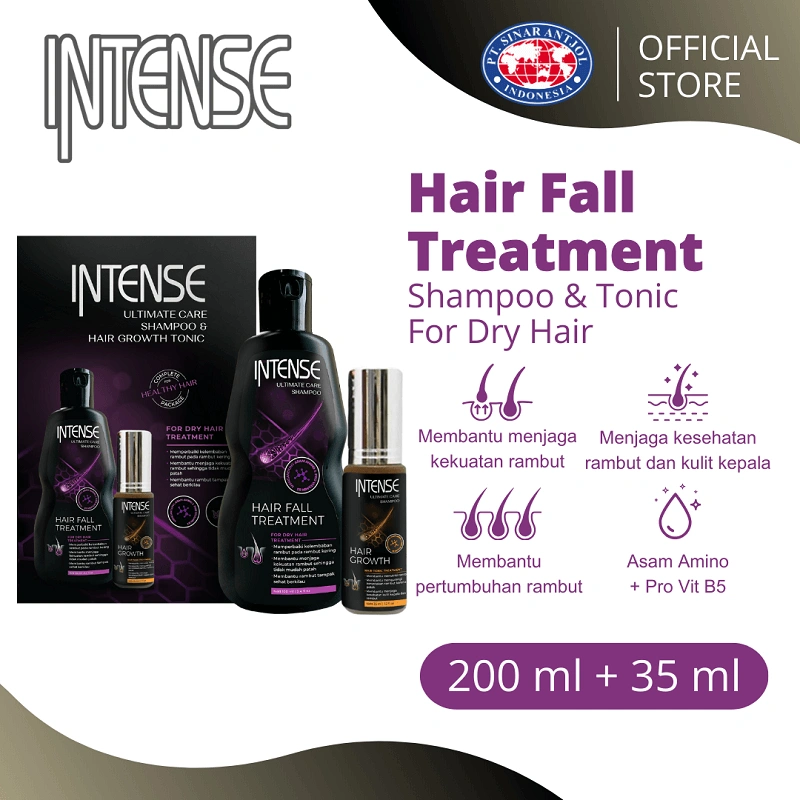 INTENSE TWINPACK FOR DRY HAIR PURPLE Shampoo 200ml + Hair Tonic 35ML Perawatan Rambut Anti Rontok