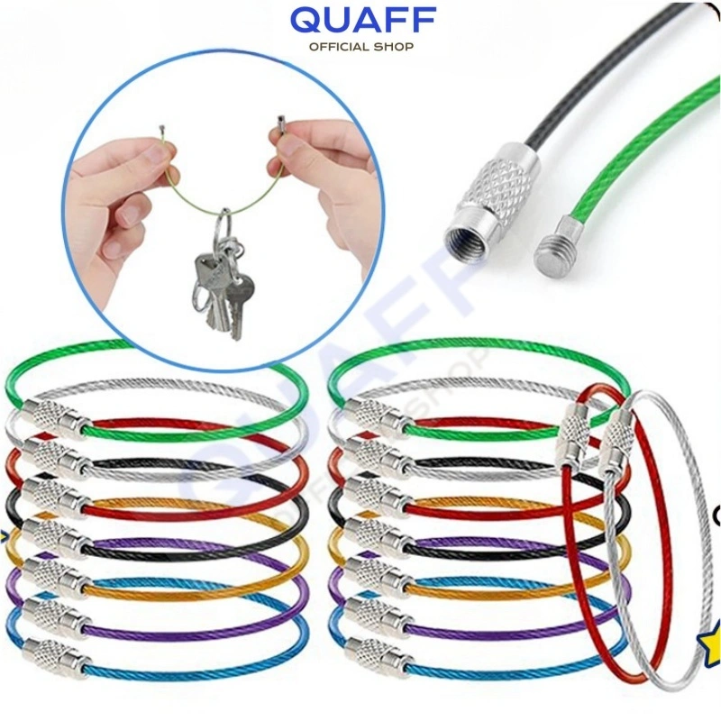 QUAFF Tali Stainless Steel Carabine Gantungan Kunci Gembok Keychain Ties Keychain Buckle Mini Tali Kawat Gantungan Kunci Mobil Tas Warna-Warni