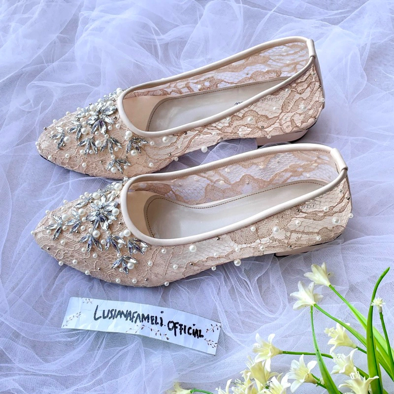π―ππππ_ππ I lusiana fameli sepatu pantofel hak datar - 7 cm sepatu lamaran heels wisuda acara pesta warna cream