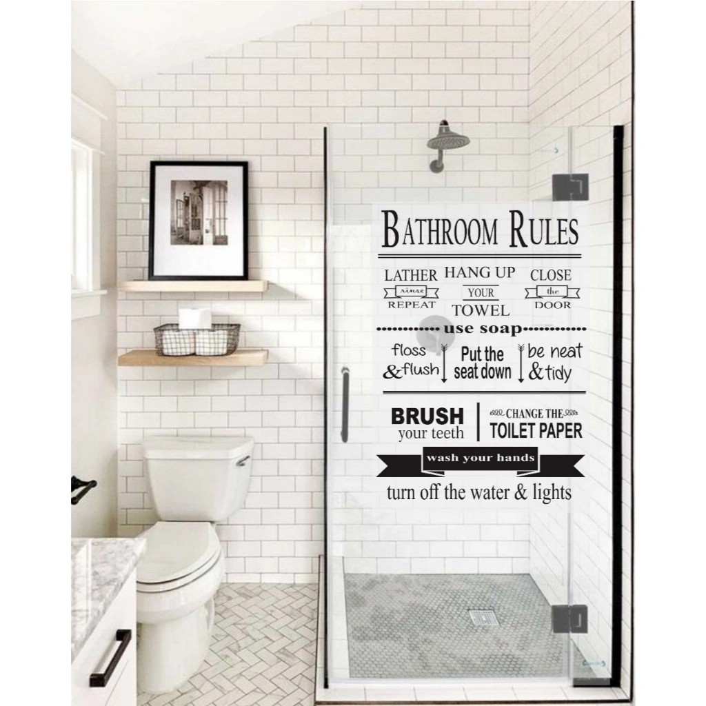 Puswall - Stiker Kaca Kamar Mandi Bathroom Rules Bahan Transparan Bisa Custom Request