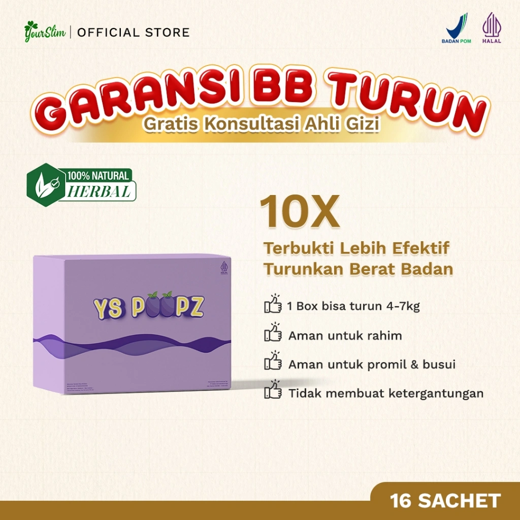 Bisa COD Yourslim - YS POOPZ 1 BOX / Korean Detox Diet Probiotic & Fiber Drink BPOM HALAL Suplement Slimming Probiotik Penurun Berat Badan - 1 Box (16sachet)