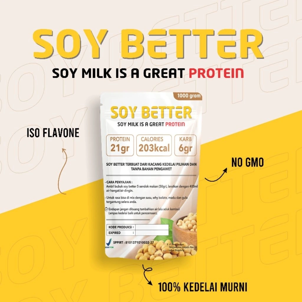 Whey Soy Better Protein Bubuk Kedelai 1000 Gram Protein Terbaik Membentuk Badan