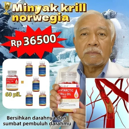 Minyak Krill Antartika (60 Kapsul) dengan Astaxanthin untuk Peningkatan Kardiovaskular & Omega 3
