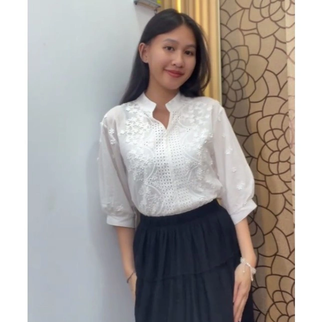 PAPADI IB0054 BAJU PUTIH LENGAN 3/4 BLOUSE KEKINIAN CASUAL BLOUSE PUTIH DP