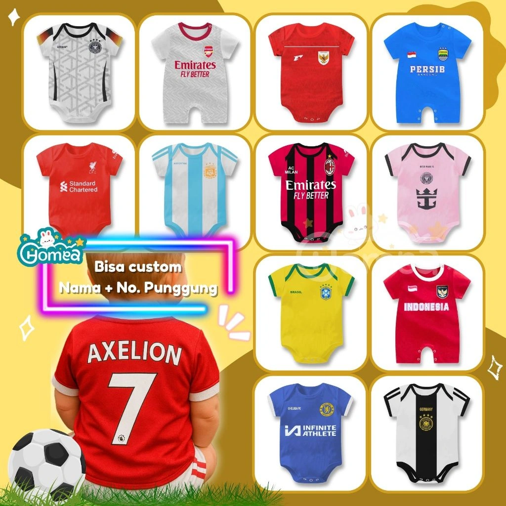 HOMEA Baju Jumper Romper Jersey Bola Timnas Bayi Baby Newborn | 6 Bulan 12 Bulan 1 Tahun
