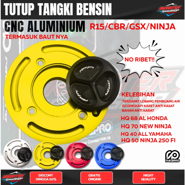 Fuel Cap Racepro R15V2 HQ 50 HQ 80 HQ 70 Yamaha R15 R25 CBR GSX Racing Fuelcap Tutup Tanki Race Pro