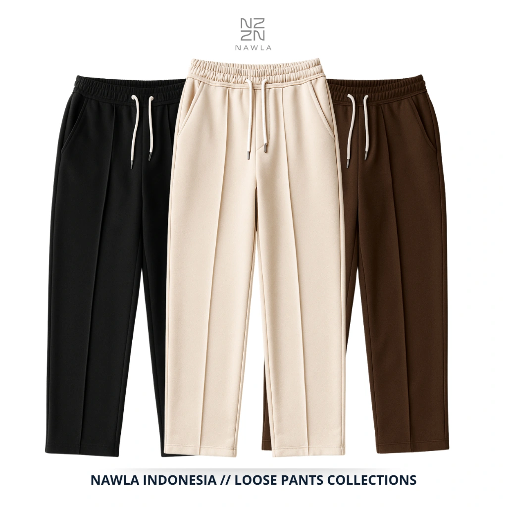 NAWLA - Celana Panjang Baggy Loose Pants Basic Pleated Fit Unisex