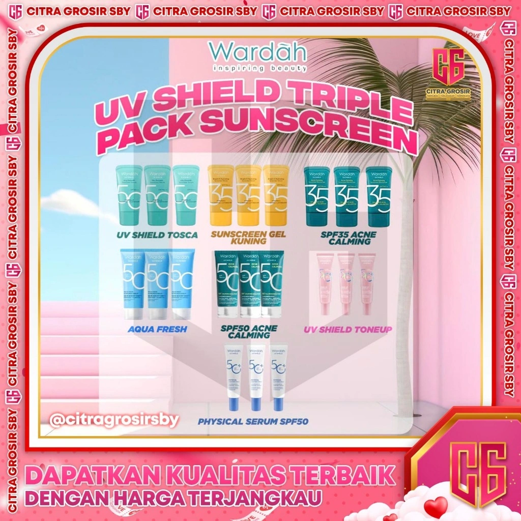 TRIPLE PACK WARDAH UV Shield Sunscreen Gel SPF 35 SPF 50 || Tone Up || Physical || Essensial Gel || Airy Smooth || Acne Calming