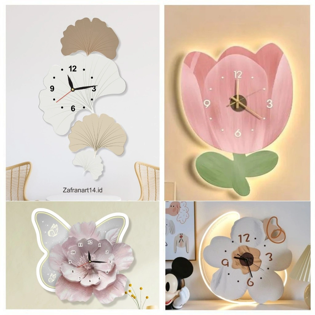 Jam Dinding Aesthetic BUnga Boho Aestetik LED
