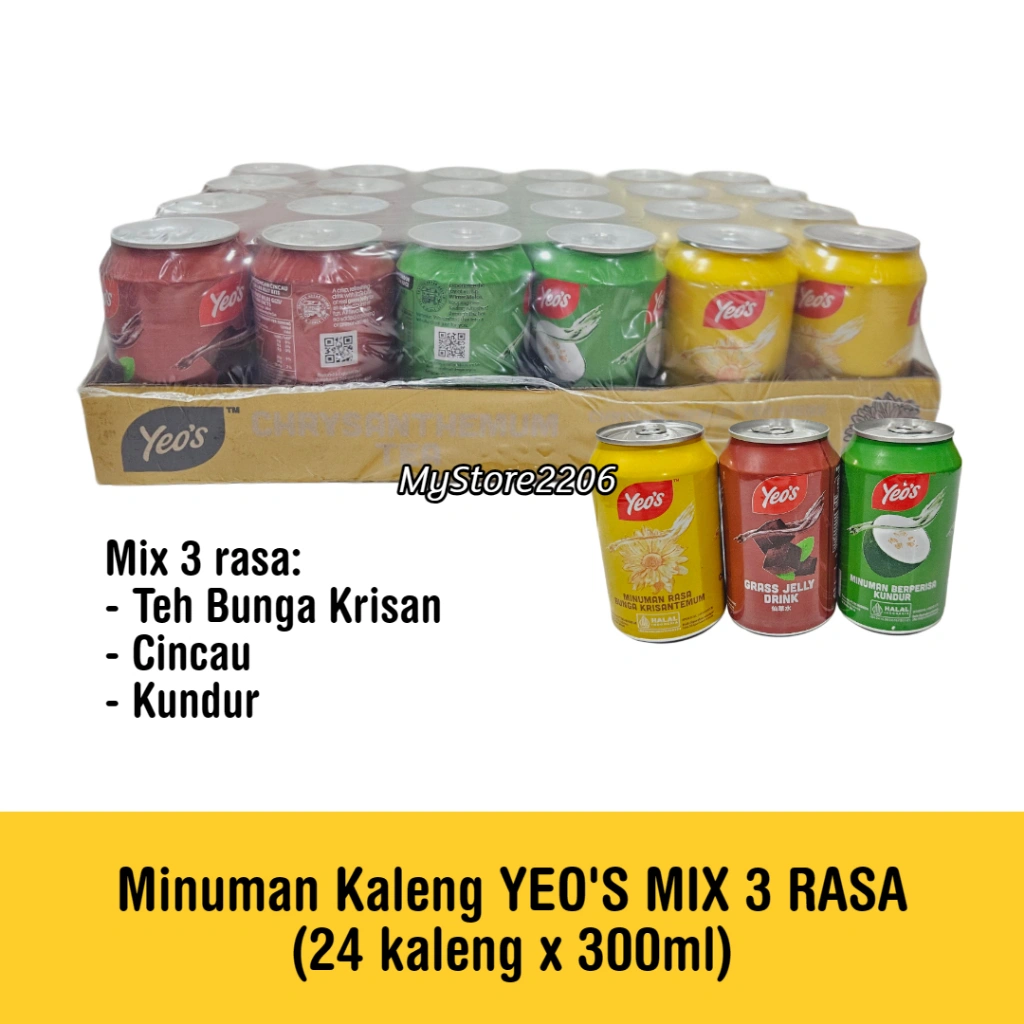 Minuman Kaleng Soft Drink merek Yeos / Yeo's rasa MIX (Cincau / Kundur / Krisantemum Teh Bunga)