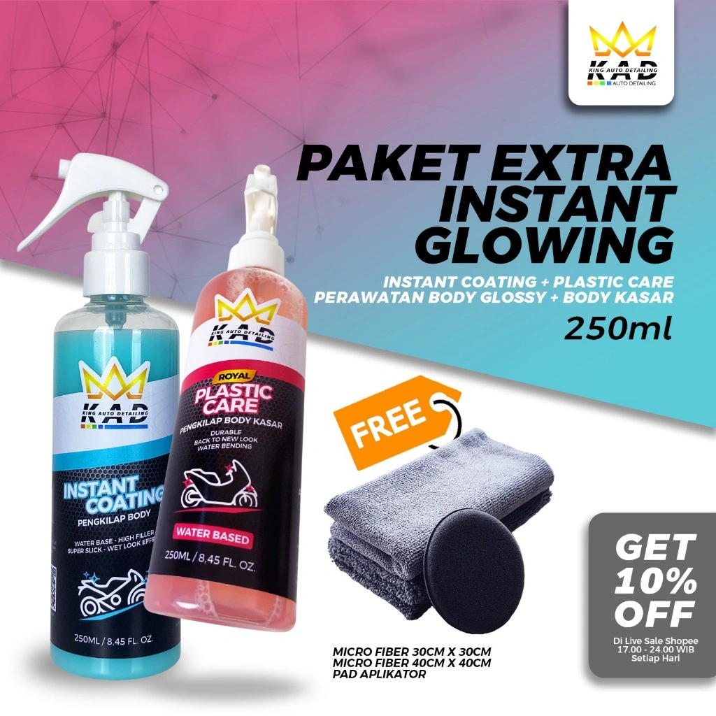 KAD KING AUTO DETAILING Paket Instant Coating 250ml + Plastic Care 250ml Pengkilap Motor & Mobil