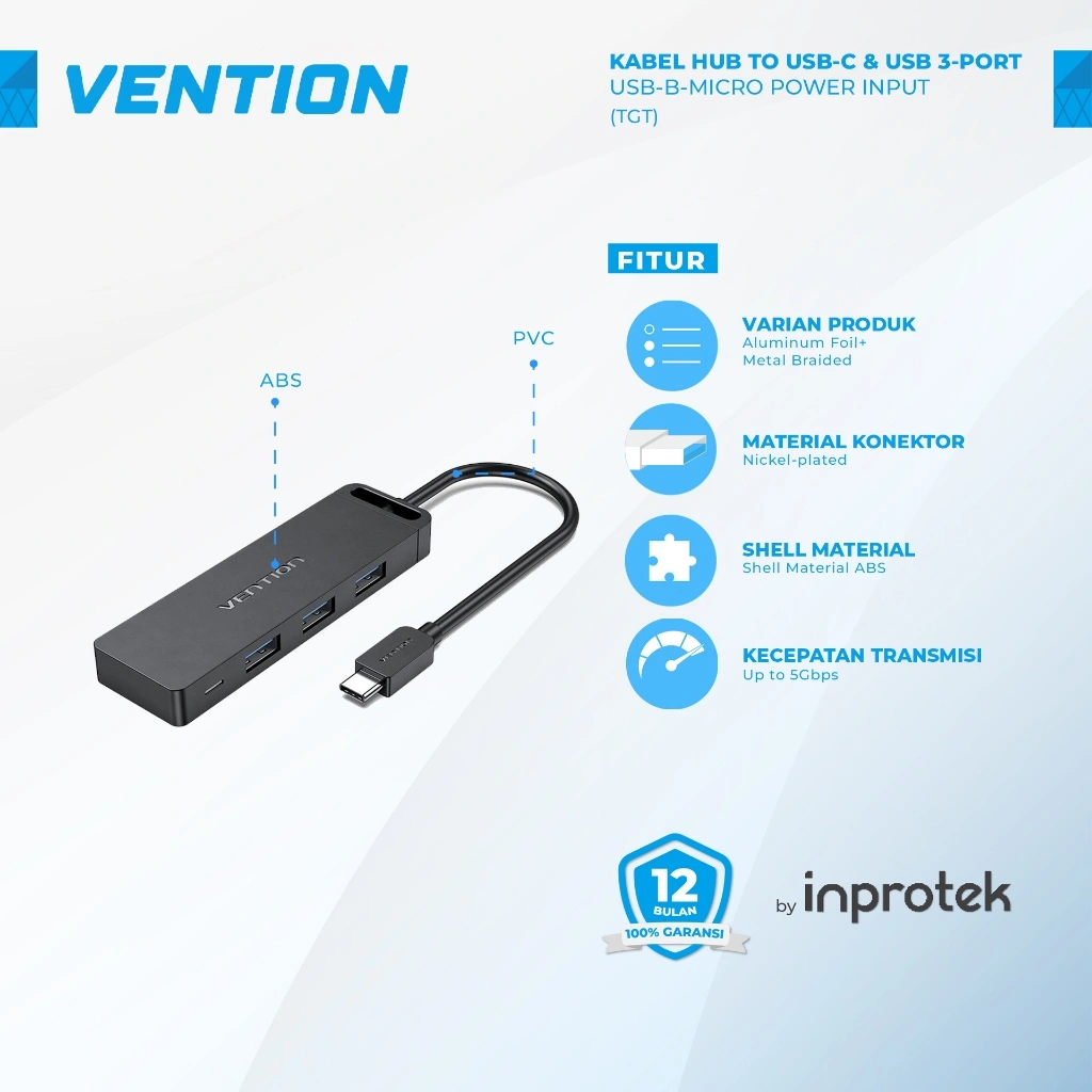 Vention USB Hub Type C 3.2 with Micro Power for Android Windows Mac