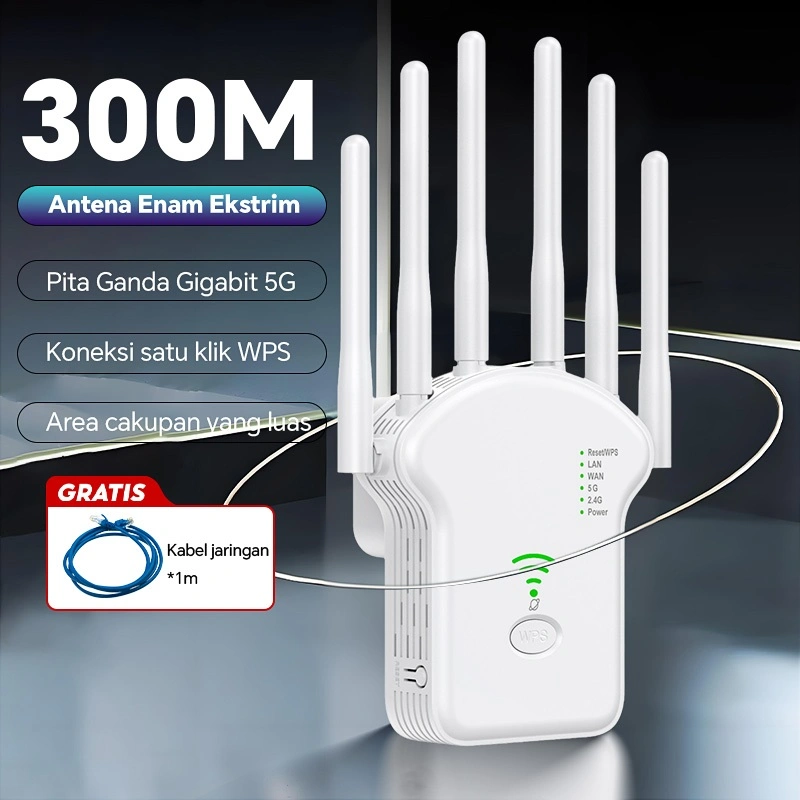 6 Antena Penguat Sinyal Dual-Band 5G Peningkat WiFi Repeater Ekstender Sinyal Jaringan Nirkabel Tembus Tembok