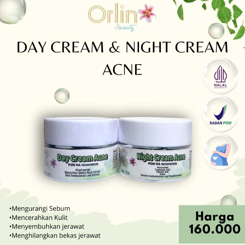 PAKET HEMAT ACNE ORLIN BEAUTY/DAY CREAM & NIGHT CREAM ACNE ORLIN