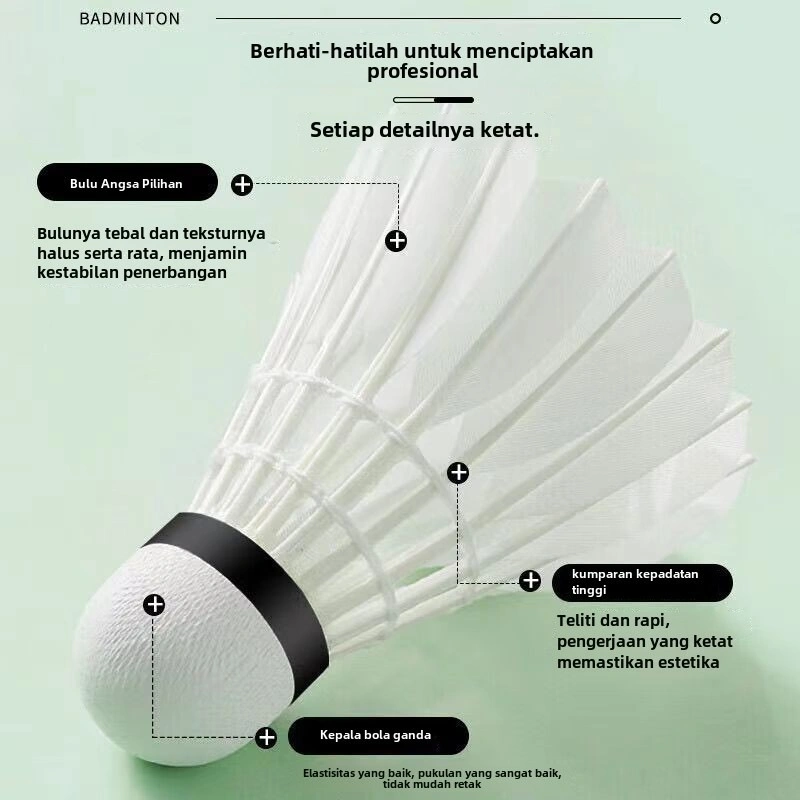 Kok bulu tangkis tahan lama, 6 buah dalam satu set, tidak mudah rusak, cocok untuk latihan dan pertandingan outdoor anti angin/badminton