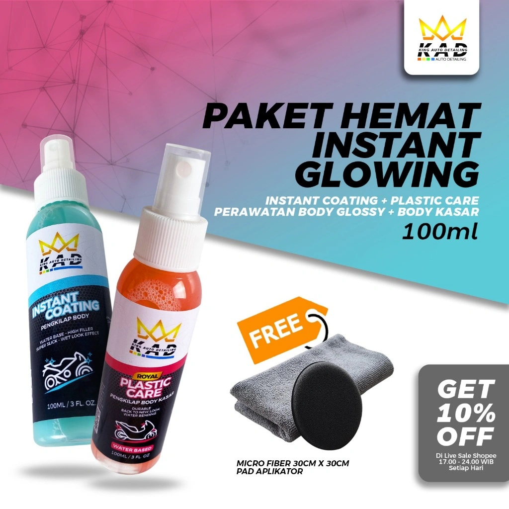 KAD KING AUTO DETAILING Paket Instant Coating 100ml + Plastic Care 100ml Pengkilap Motor & Mobil