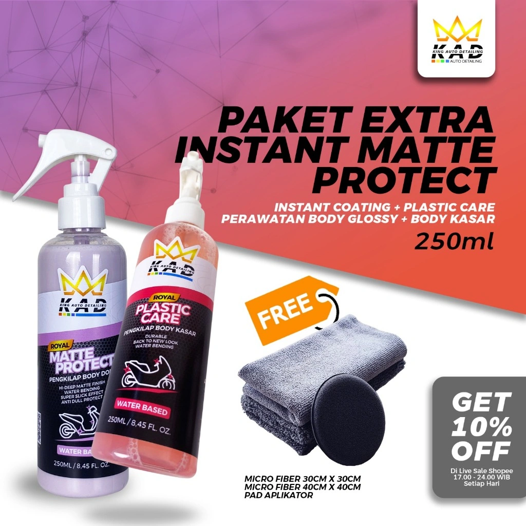 KAD KING AUTO DETAILING Paket Royal Matte 250ml + Royal Plastic Care 250ml Perawatan Motor & Mobil