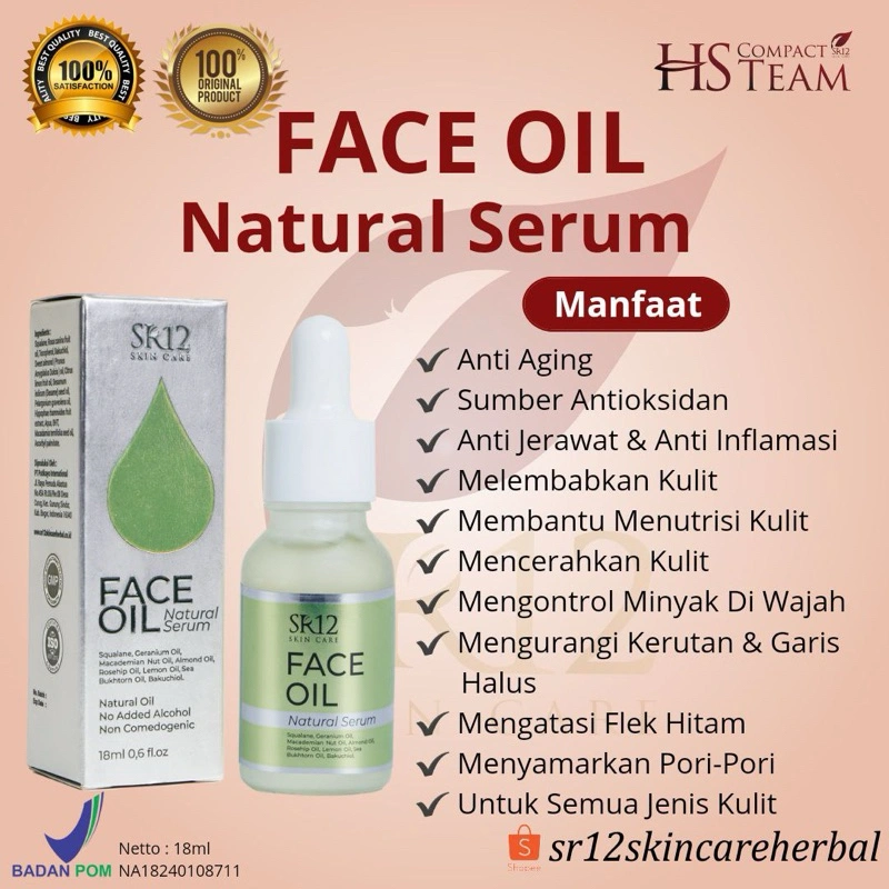 SR12 Face Oil Natural Serum 18ml