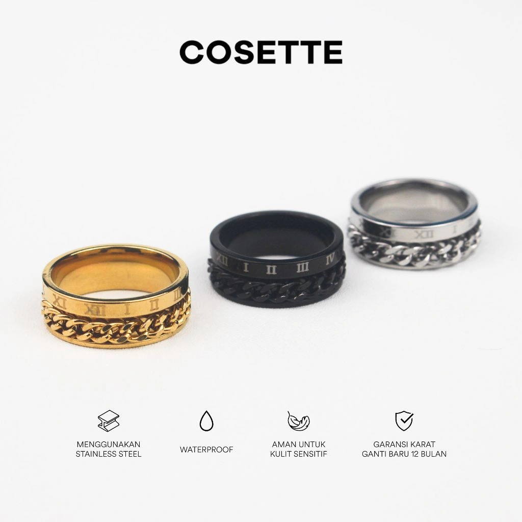 [BELI 2 GRATIS 1 GIFT] Cuban Chain Ring Stainless Vintage Ring Cosette Cincin Anti Karat Murah Pria Wanita Unisex