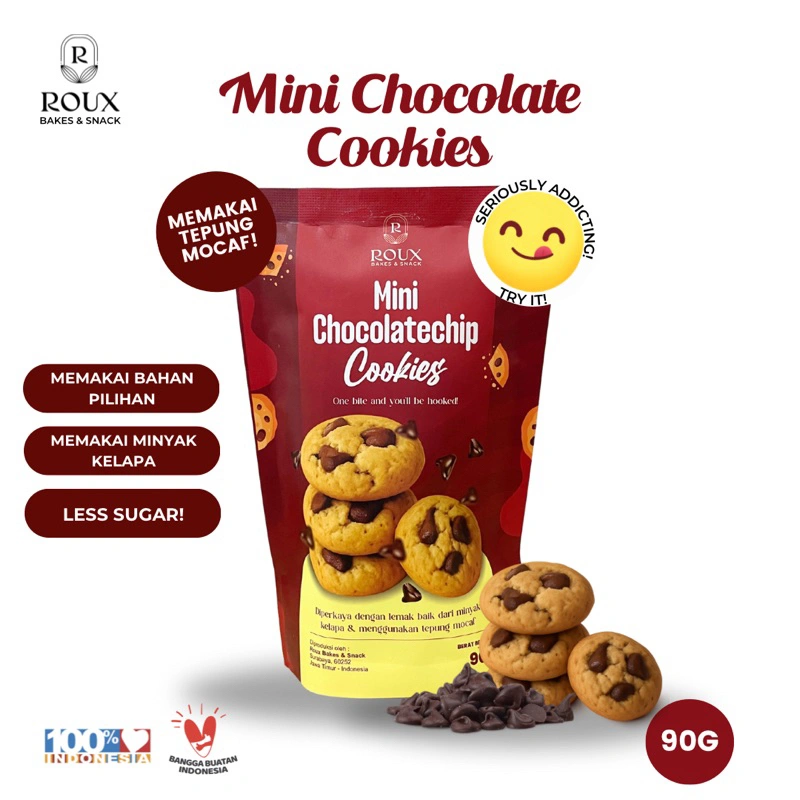 MINI CHOCOCHIP COOKIES BITES RENYAH CRUNCHY MEMAKAI TEPUNG MOCAF MINYAK KELAPA NO TERIGU DAN MENTEGA NYOKLAT NAGIH