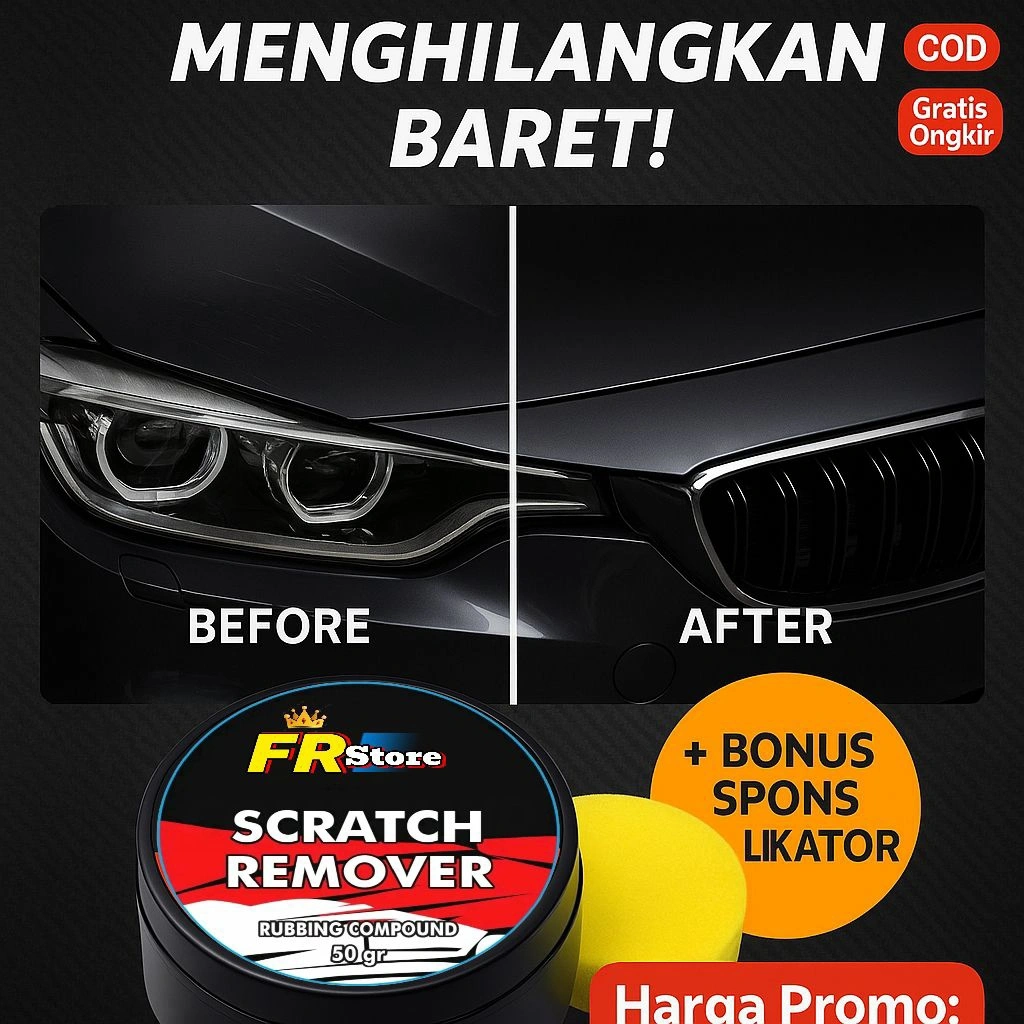 FR Compound | PENGHILANG BARET RINGAN Mobil Motor 50gr/Ampuh Dan Aman/Scratch Remover Bonus Spons Aplicator
