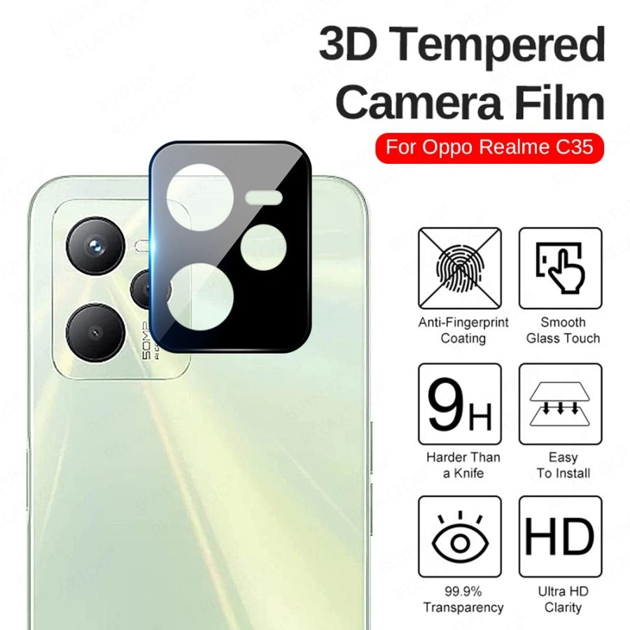 Frame Camera REALME C35 / NARZO 50A PRIME / C55 / C55 NFC Pelindung Back Lens Camera Tempered Glass Camera Full Black