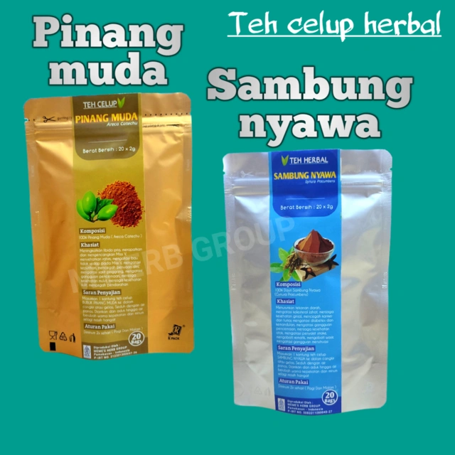 Teh Herbal Varian Sambung Nyawa Dan Pinang Muda Untuk Kesehatan Isi 20 Tea Bags